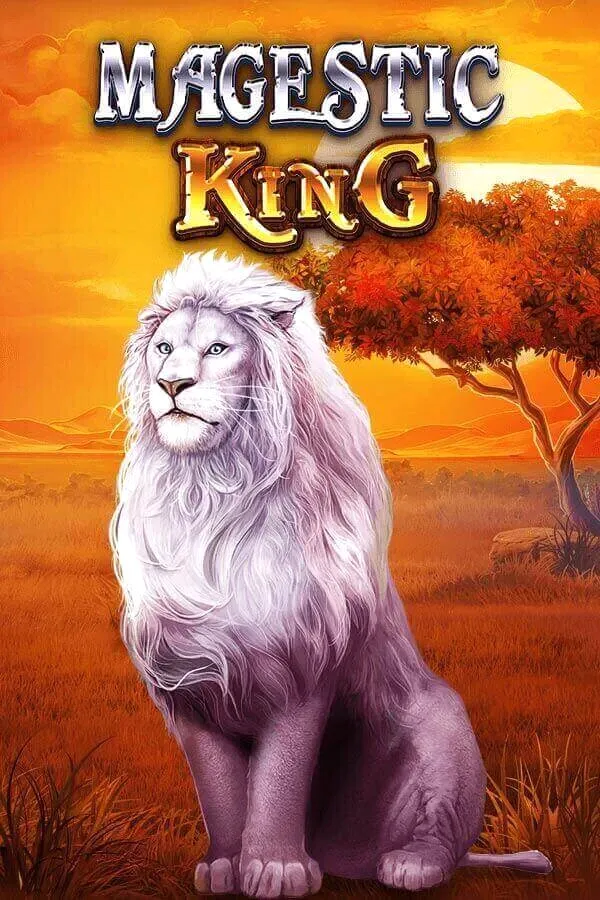 Slot game cover featuring a majestic white lion with the word 'King' in golden letters